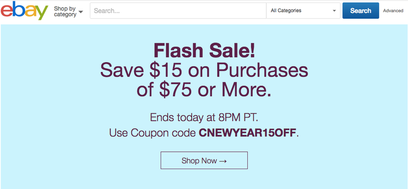eBay Flash Sale: Promo code CNEWYEAR15OFF